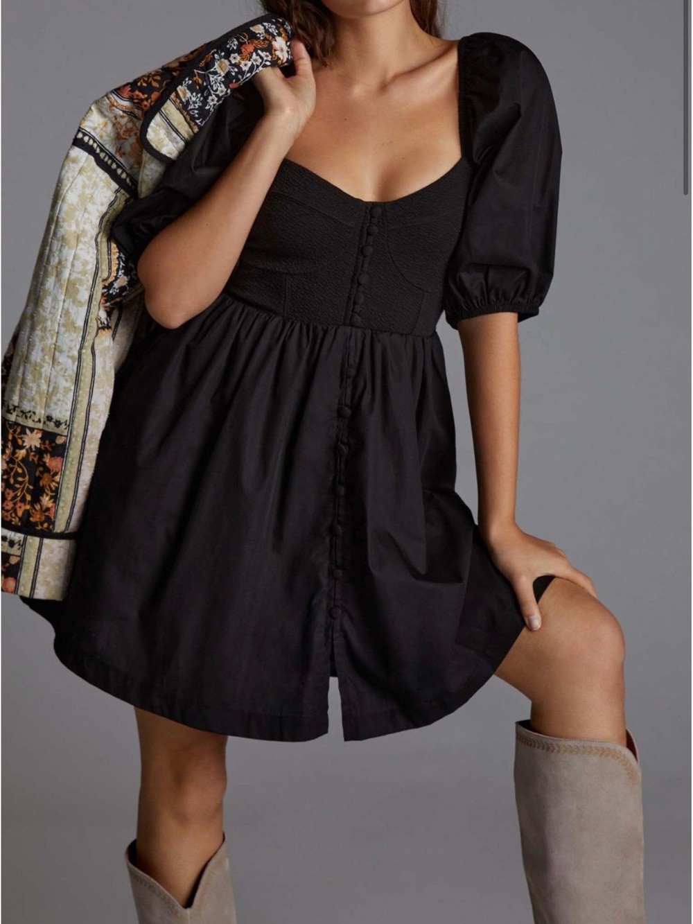 Maeve Puff-Sleeved Sweetheart Mini Dress from Anthropologie